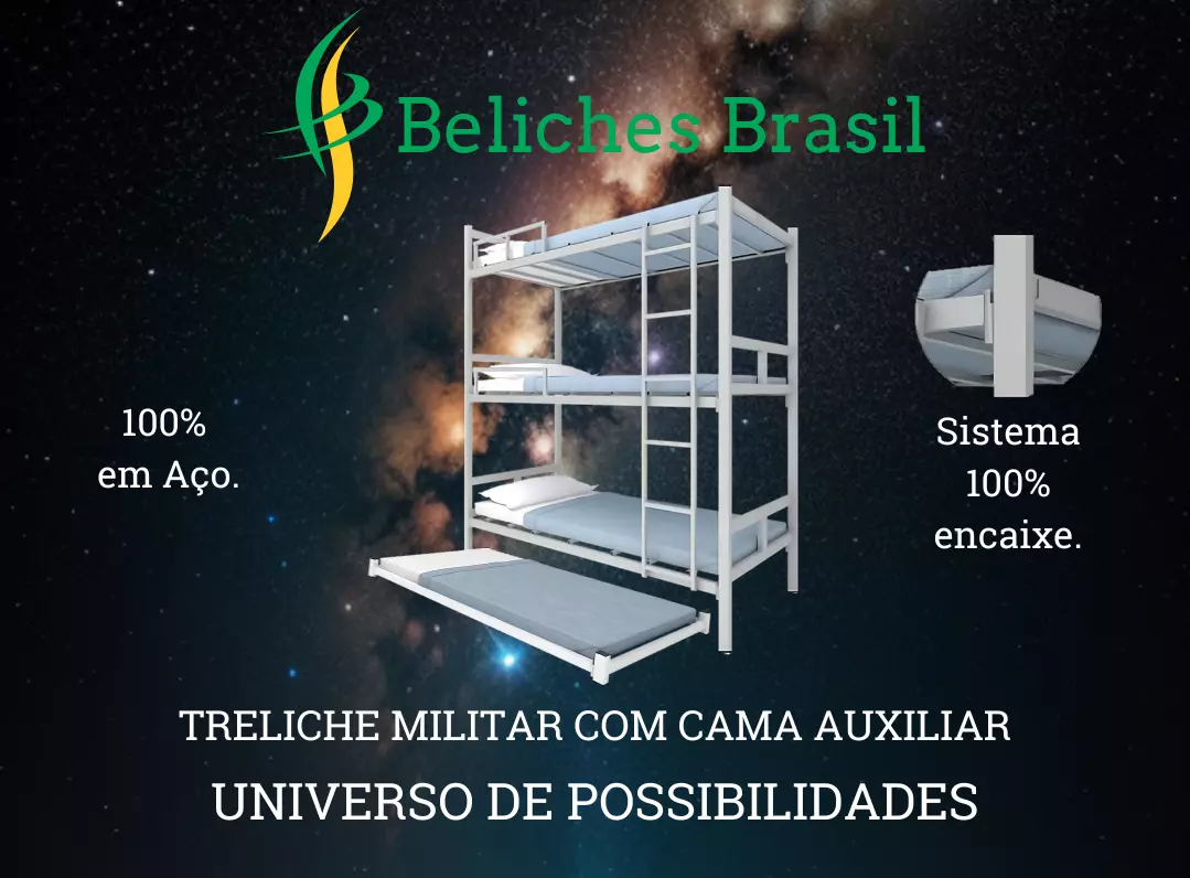 Treliche Militar com Cama Auxiliar 100% em Aço e de Encaixe.